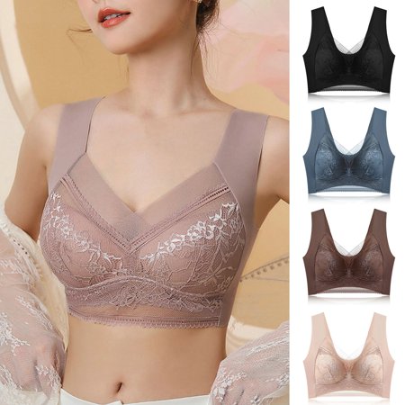 

dianhelloya sports bras for women Women Brassiere Plus Size Seamless Lace Mesh Breathable Breast Support Wide Shoulder Strap Padded No Constraint Lady Bra Inner Wear Clothes