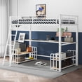 thumbnail image 2 of Twin Size Loft Bed with U Shaped Desk, Loft Metal Bed Frame with Charging Station and Storage Shelves, Safety Guard & Ladder, No Noise, No Box Spring Needed, 2 of 7