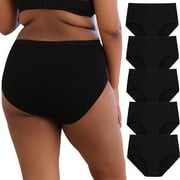 INNERSY Women's Plus Size Cotton Underwear XL-5XL High Waisted Briefs Panties 5-Pack(3XL,Black)