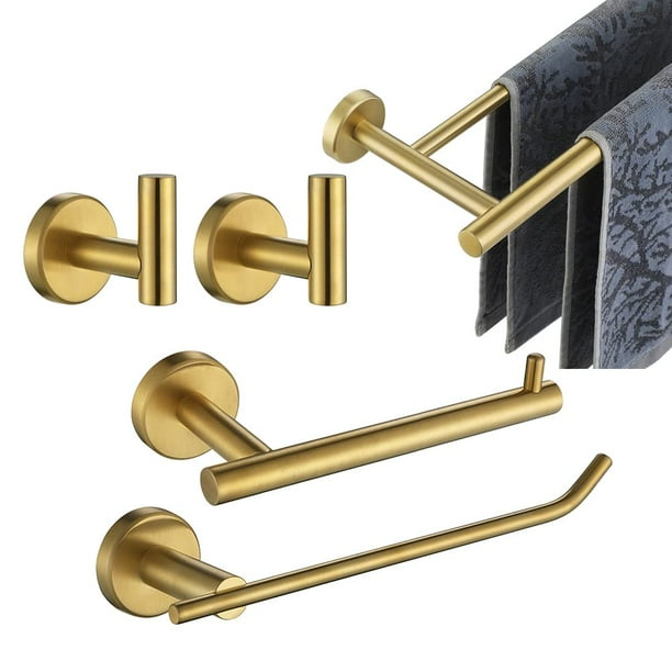 Jqk Juego De Accesorios De Baño Juego De Accesorios De Baño De 5 Piezas Montaje En Pared Dorado De Latón Incluye Barra Para Toallas De 24 Pulgadas Barra De Altura De 9 Pulgadas Soporte Para Tp Gancho