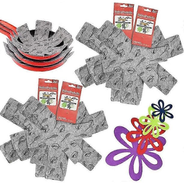 Paquete de 16 protectores de fieltro para sartenes, varios tamaños, almohadillas antideslizantes para sartenes, ollas y cuencos.