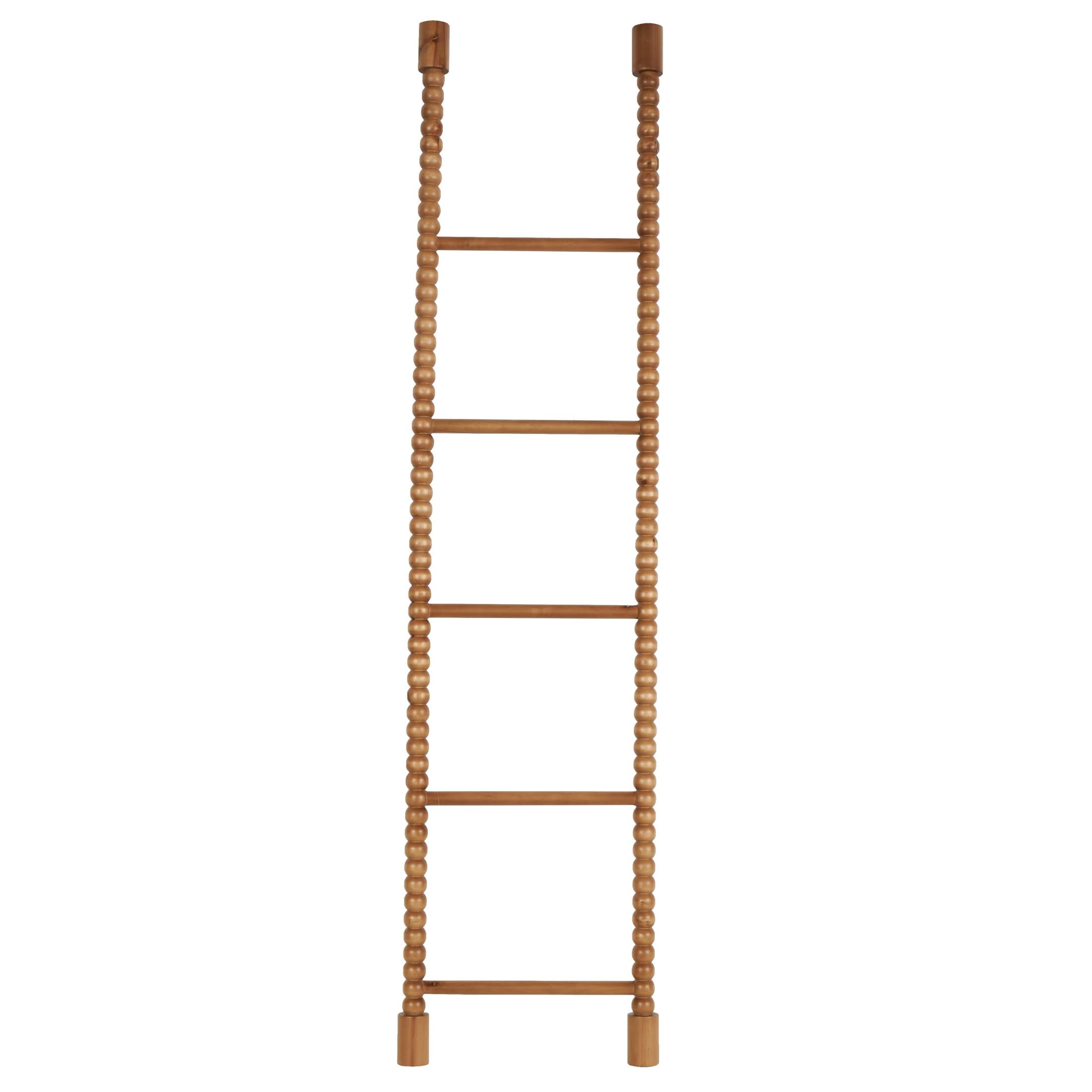 DecMode 17" x 73" Brown Wood Beaded 5 Rung Ladder, 1-Piece
