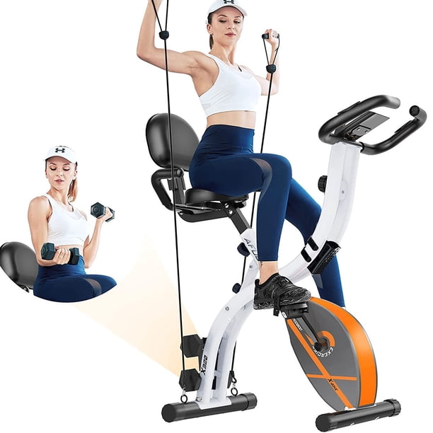 Pooboo 3IN1 Folding Exercise Bike Indoor Cycling X Bike Dumbbells Arm Resistance