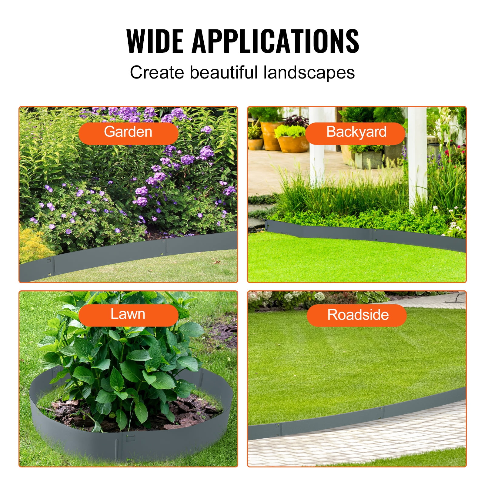 KFFKFF 5 PCS Metal Landscape Edging 39" L x 5" H Steel Garden Border 3.15" Spike Length Flexible Hammer-In Outdoor Landscaping Edge for Lawn, Garden, Walkway, Yard (Dark Grey)