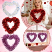 Novelty Valentine's Day Wreath for Front Door, Tinsel Heart Shaped Wreath Hanging Wall Decorations - 11.8 Inches, Valentines Outdoor Décor