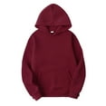 thumbnail image 2 of Aiihoo Men's Long Sleeve Pullover Hoodie Drawstring Plain Hooded Sweatshirts Undershirt Burgundy 4XL, 2 of 3
