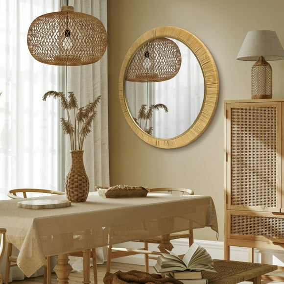 Mirrorize Canada 30x30 Brown Rattan Round Mirror