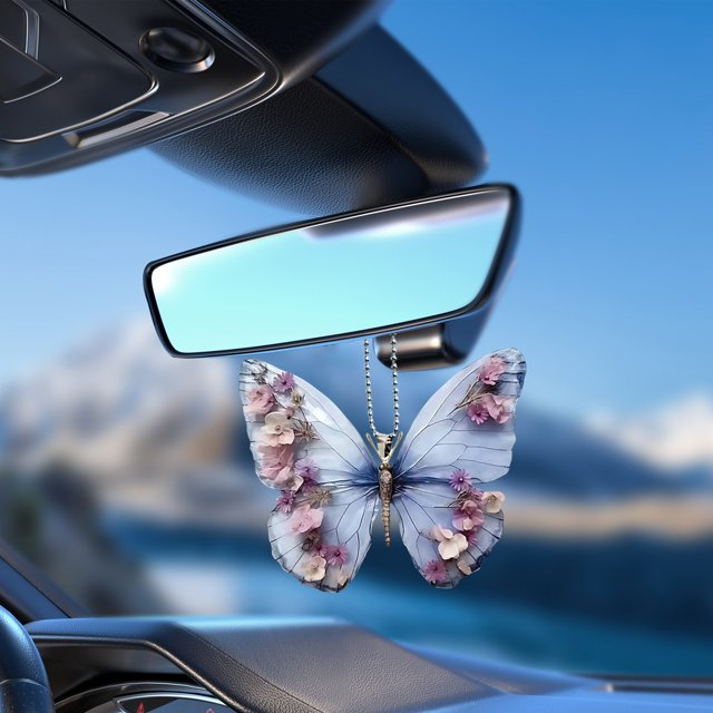 Sokhug Butterfly Car Hanging Accessories, Car Rear View Mirror Charms Car Decorative, Lucky Presents Hanging Ornament Pendant Decor for Cars, Spring Butterfly Ornament