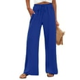 thumbnail image 2 of YUANGUANST Women's Wide Leg Pants Linen Pants Women Summer Wide Leg Pants Drawstring Elastic Waist Pants High Waisted Pants Casual Beach Trousers Business Work Casual Pants, 2 of 4