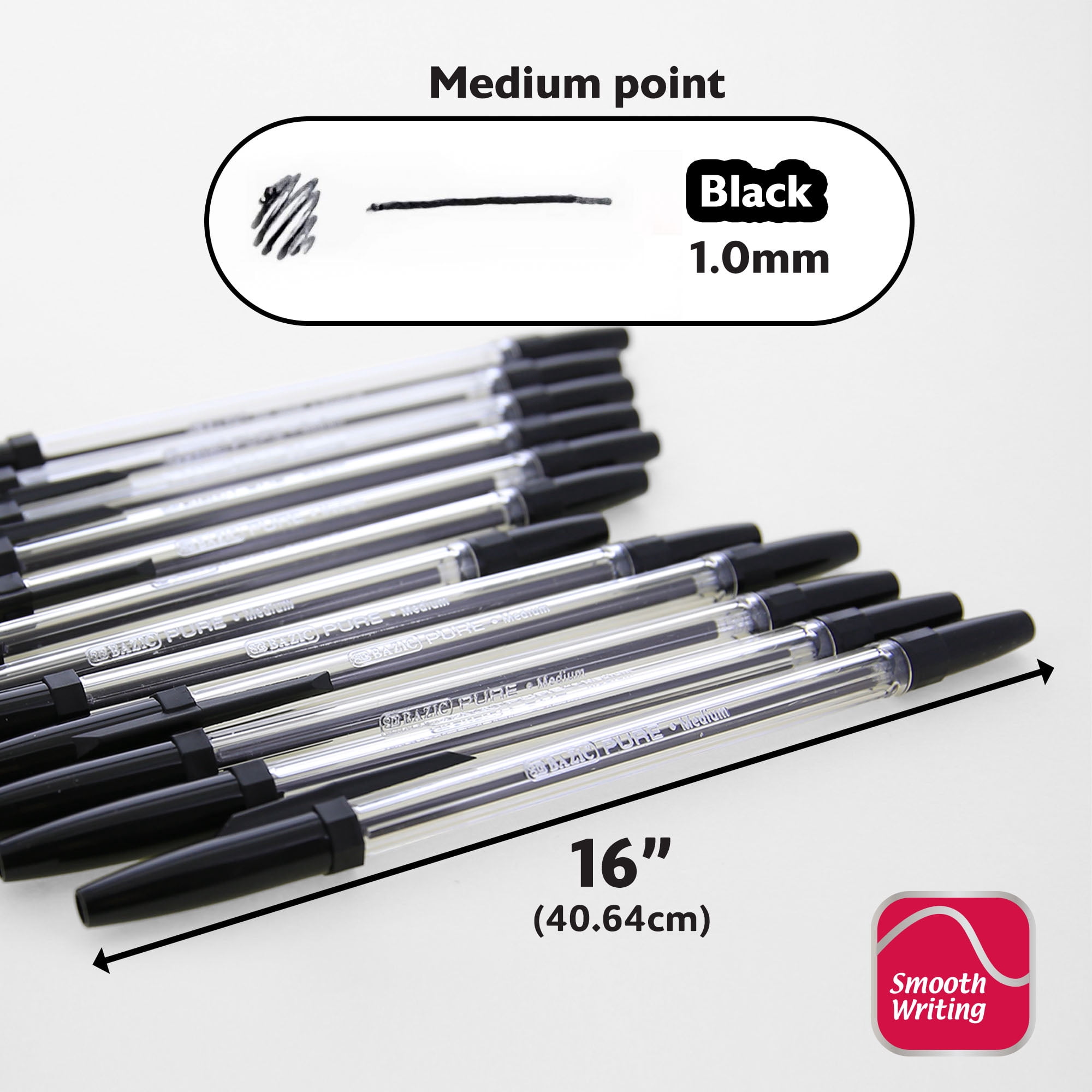 BAZIC Ballpoint Pen Pure Black Color Stick Pens, 1.0 mm, (12/Pack), 24-Pack
