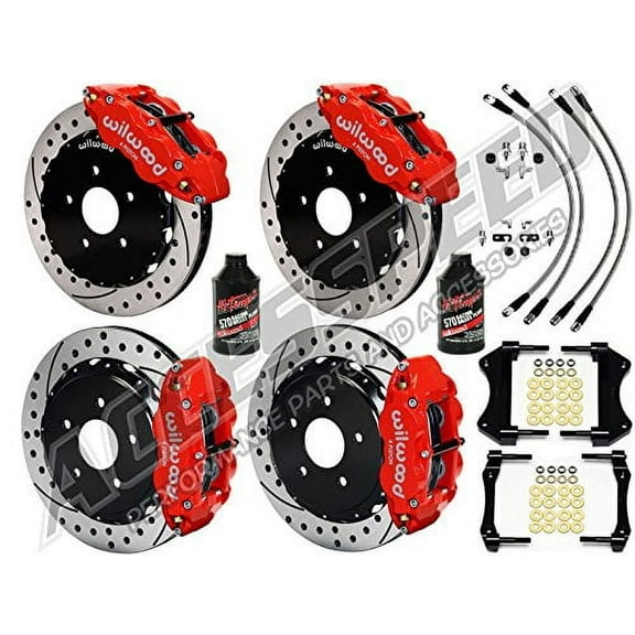 WILWOOD 2005-2013 CORVETTE 13 FRONT & REAR BIG BRAKE KIT WITH FREE BRAKE LINES & BRAKE FLUID, FORGED SUPERLITE RED CALIPERS, DRILLED ROTORS, 2005-2013 CORVETTE C6