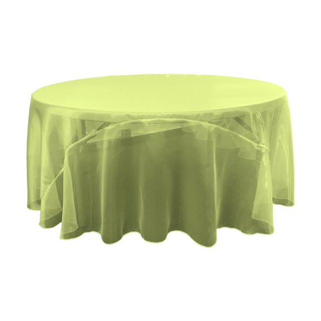 LA Linen TCOrgz132R-LimeO84 Nappe Ronde Miroir Organza&44; Chaux - 132 Po