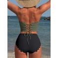 thumbnail image 6 of Sociala Strapless High Waisted Bikini Sets for Women Tummy Control Scallop Ribbed Bandeau Swimsuit Lace up Bathing Suits, 6 of 8