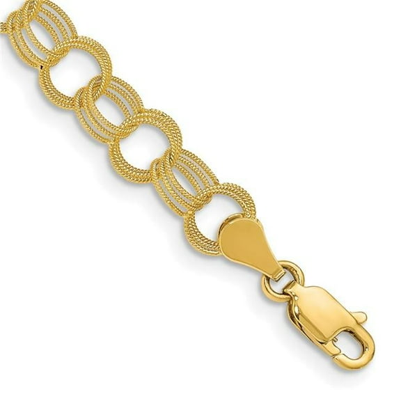 Primal Gold 14 Karat Yellow Gold Solid Triple Link Charm Bracelet