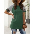 thumbnail image 4 of TEMOFON Leopard Print Tops for Women Short Sleeve Crew Neck Shirts Patchwork T Shirt Basic Blouse Green Tee, 4 of 7