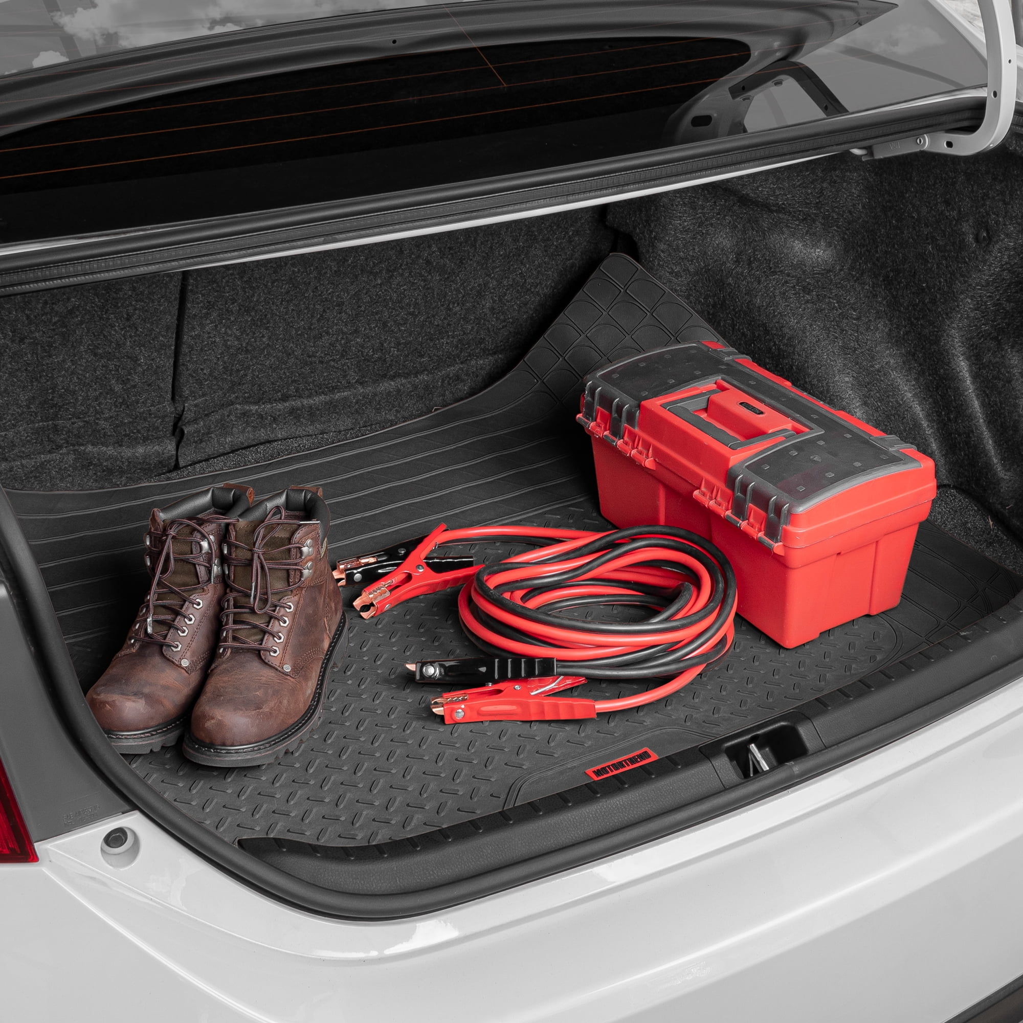 Motor Trend 100 Percent Odorless Car Floor Mats with Standard Trunk Cargo Mat, 4 Pieces Rubber Protection, Black Beige Gray