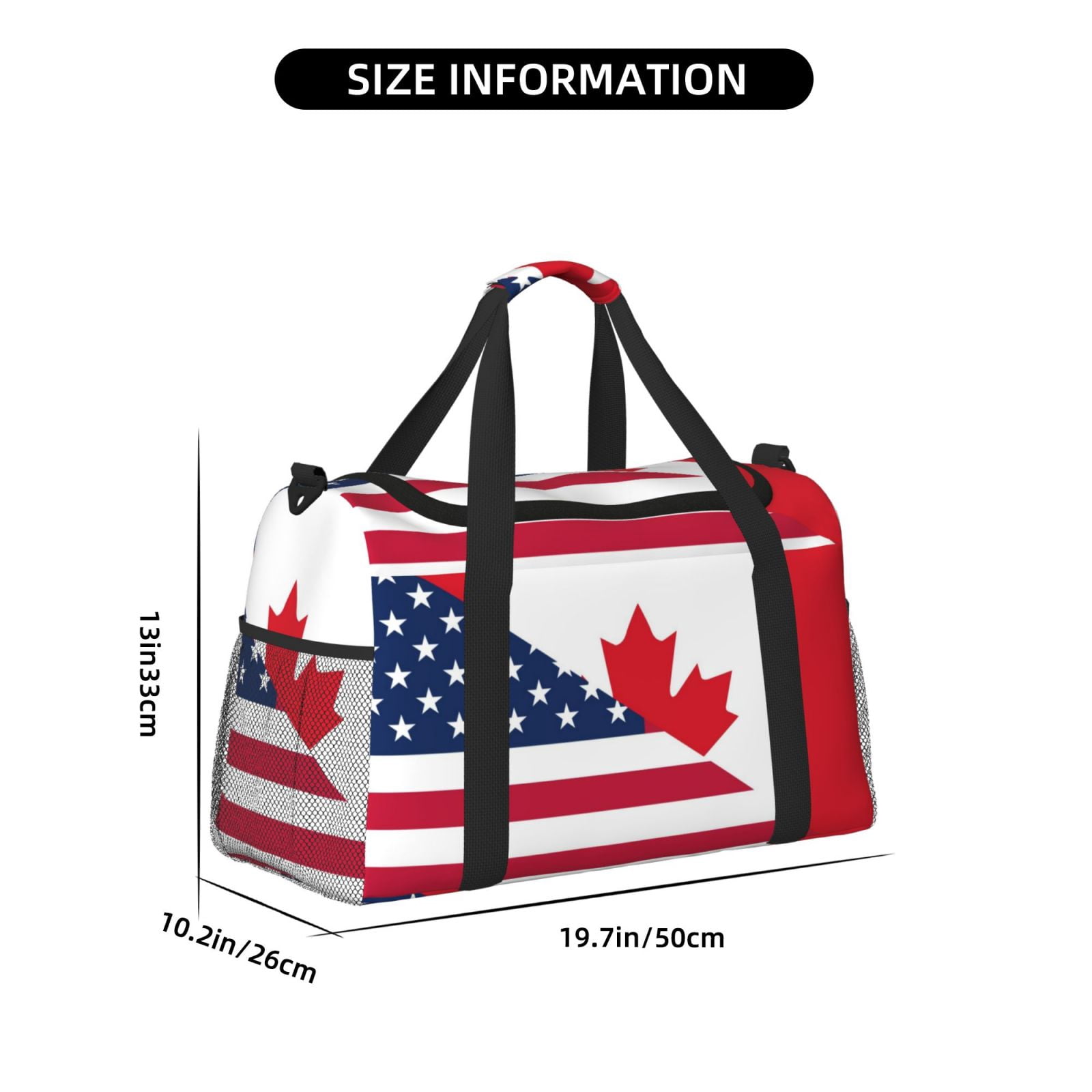 Fuzoiu USA Canada Flag Print Travel Duffle Bag,Carry On Tote Bags,Duffel Bag,Sport Gym Bag, Hospital Bag for Labor and Delivery, Overnight Bag,Luggage Bag