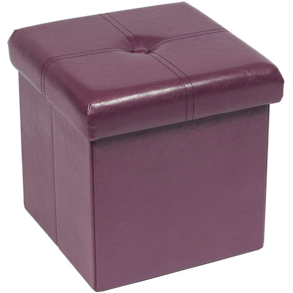 Storage Ottoman with Faux Leather Foldable Small Square Foot Rest Stools Coffee Table Black 11.8X 11.8 X 11.8