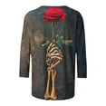 thumbnail image 5 of VKOYWKM Halloween Shirt for Women 3/4 Sleeve Skeleton Graphic T Shirts Loose Fit Crew Neck Halloween Theme Blouses, 5 of 5