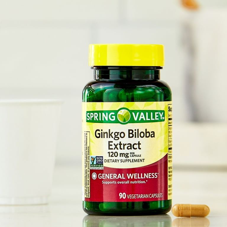 Spring Valley Ginkgo Biloba Extract General Wellness Dietary Supplement  Vegetarian Capsules, 120 mg, 90 Count - Walmart.com