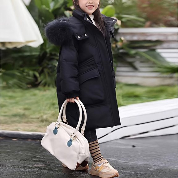 LIJCC Girls Oversized Long Warm Insulated Winter Parka Coats Faux-Fur Hood Thick Warm Stylish Thermal Puffer Jackets Teen Kids Quilted Pockets Down Outwear