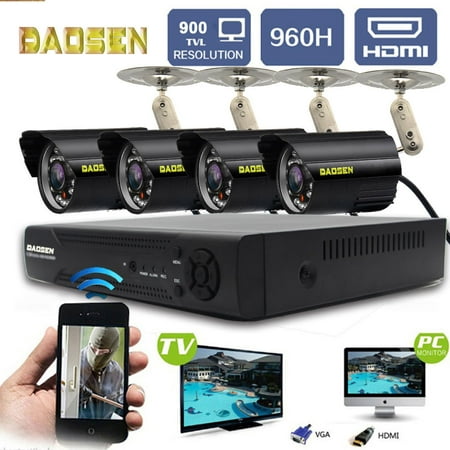 4CH 960H 1080P DVR Video Recorder + 4 x 900TVL IR-CUT Night Vision Bullet Camera, Outdoor Indoor Waterproof Home Security Surveillance Camera System