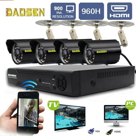 Axis Video Surveillance (4CH 960H 1080P DVR Video Recorder + 4 x 900TVL IR-CUT Night Vision Bullet Camera, Outdoor Indoor Waterproof Home Security Surveillance Camera System)