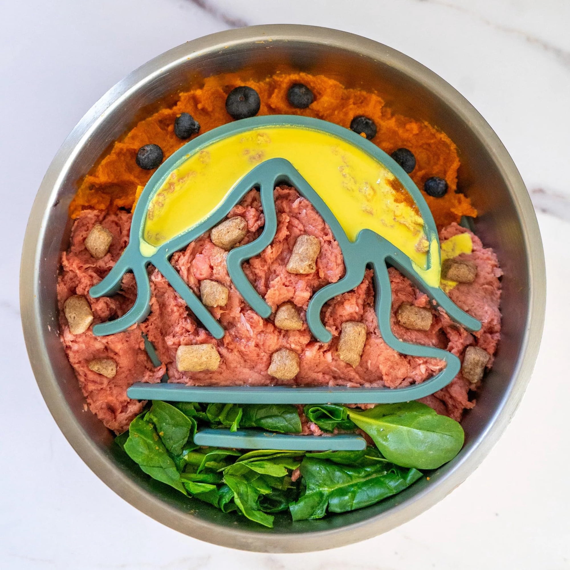 Slow feed dog bowl, non-slip silicone for fast eaters, aids digestion & prevents bloat. Puzzle design enriches mealtime. Dishwasher-safe, fits 7" bowls, green. Adventure-ready