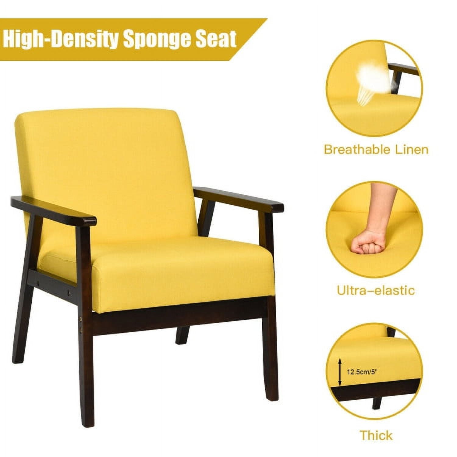 Finihen Mid-Century Modern Accent Chair, Retro Fabric Armchair, Solid Rubber Wood Fabric Accent Armchair, for Living Room, Yellow Finihen Mid-Century Modern Accent Chair, Retro Fabric Armchair, Solid Rubber Wood Fabric Accent Armchair, for Living Room, Yellow
