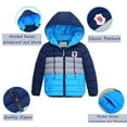 thumbnail image 2 of Kids Down Jacket Boys Padded Coats Hooded Outerwear Warm Lightweight Color Matching Overcoat, 2 of 6