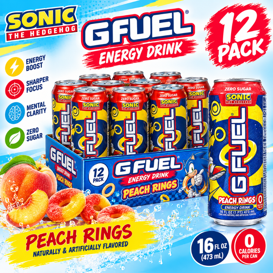 G FUEL Zero Sugar Energy Drink, Peach Rings, 16 fl oz, 12 Pack