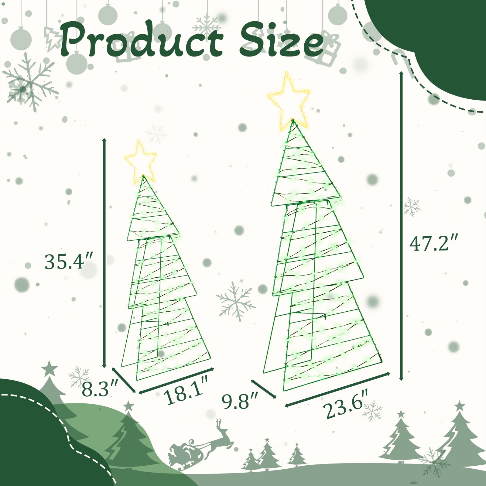 Astoutdoor Set of 2 Lighted Metal Christmas Tree Yard Decorations, Pre-lit Holiday Decor with 150 Warm White LED Lights, Indoor Outdoor