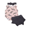 thumbnail image 1 of Baby Girls Summer Clothes Sleeveless Cactus Print Romper+Solid Color Ruffle Shorts+Headband Infant 3Pcs Outfits Gray 9-12 Months, 1 of 7