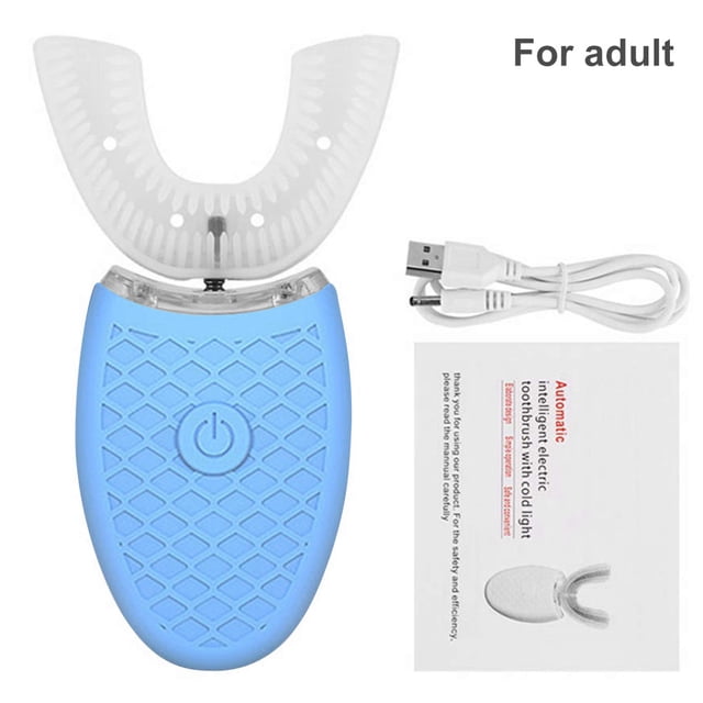 Conjunto de cepillo de dientes Mano eléctrica Dientes libres de blanqueamiento de forma de U limpieza de dientes sónico, azul, para adulto, conjunto de cepillos de dientes Jooan Modelo