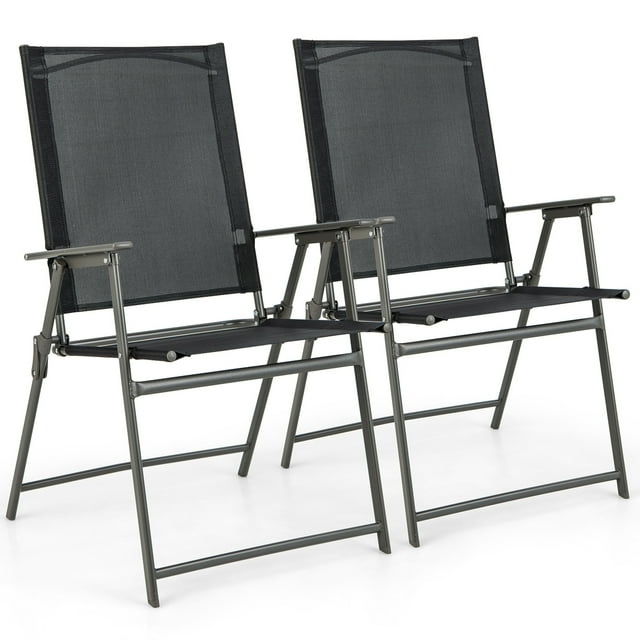 Gymax 2PCS Patio Portable Metal Folding Chairs Dining Chair Set Poolside Garden