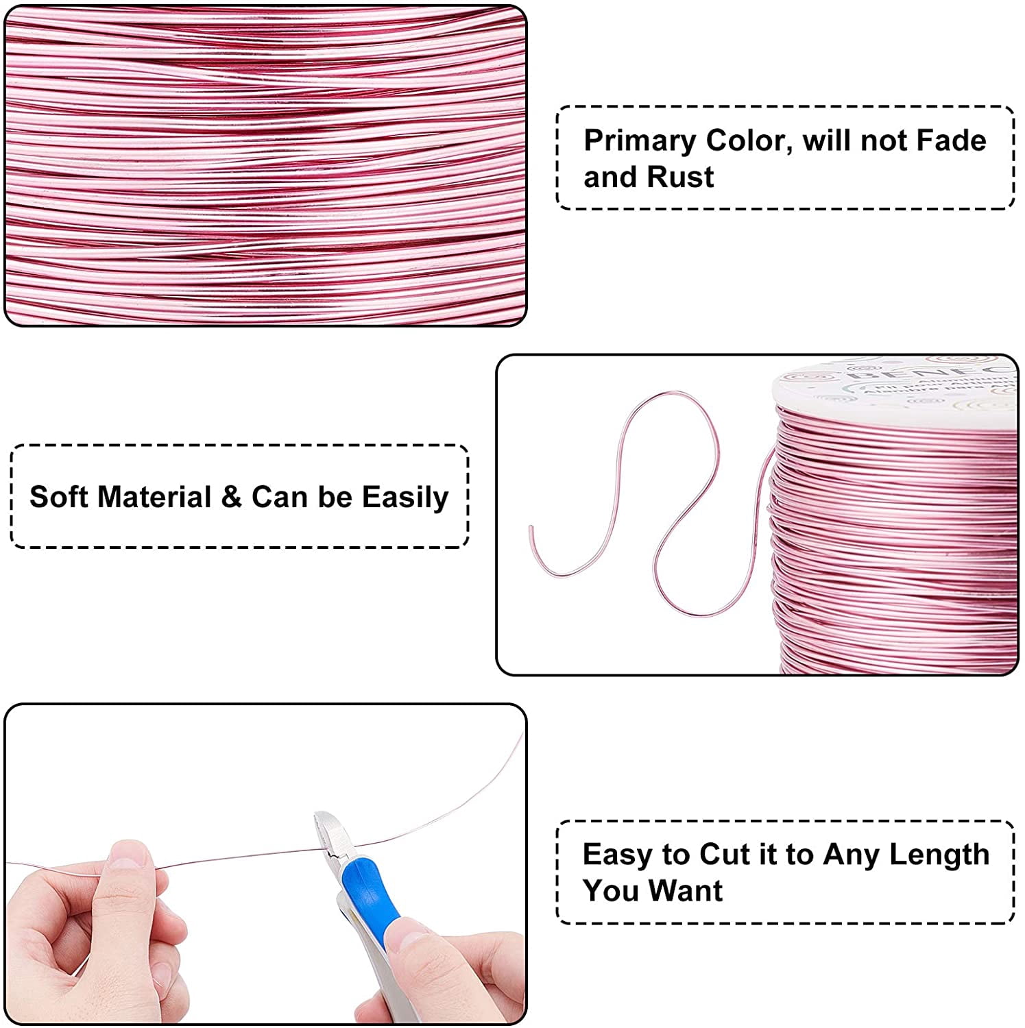 20 Gauge 770FT Tarnish Resistant Jewelry Beading Wire Bendable Aluminum Sculpting Metal Wire for Jewelry Craft Beading Work RosePink