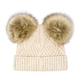 thumbnail image 3 of C.C Kids' Babies' Soft Stretch Cable Knit Faux Fur Pom Pom Beanie Hat, Criss Cross Beige, 3 of 5