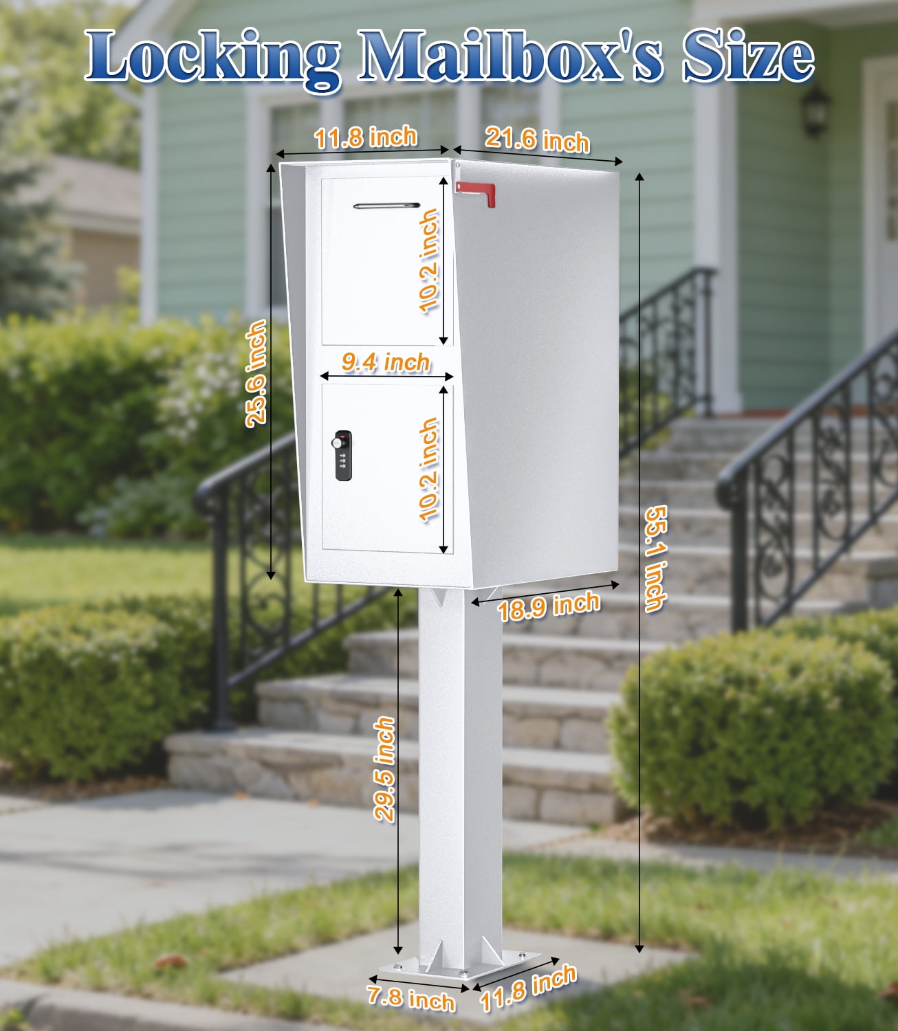 Esheno Secure Locking Mailbox Galvanized Steel with Combination Lock Key Anti Theft Rainproof for Packages Mail White