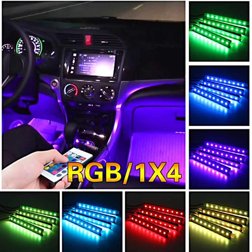 Car Charger Included Car LED Strip Light DC 12V SZMAITOU 4pcs 36 LED Multicolor Car Interior Lights Under Dash Lighting Kit Waterproof Car LED Lights with Sound Active and Wireless Remote Control 