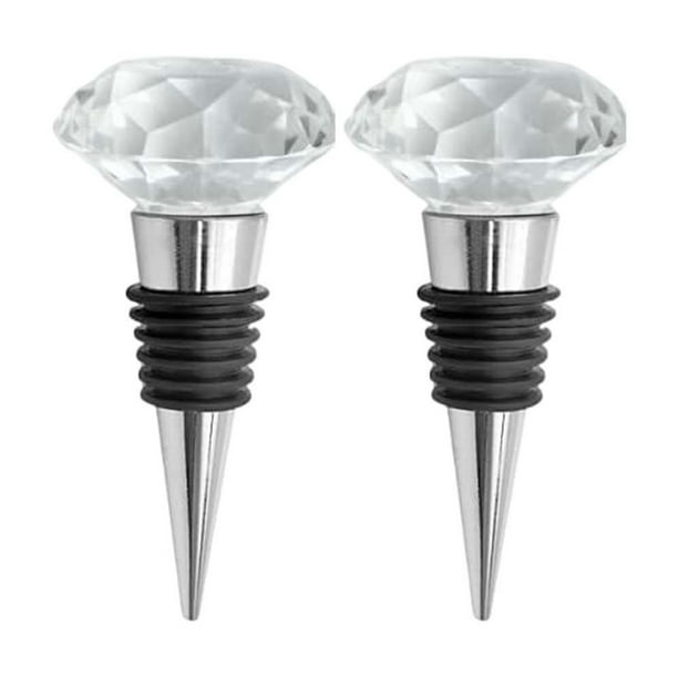 Juego de tapones de vino Diamond Crystal, paquete de 2, acero inoxidable y silicona, 5 años de vida útil, tecnología de sellado al vacío, 6 tapas intercambiables, se adapta al 98% de las botellas