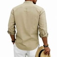 thumbnail image 3 of Betivan Men Printed Fashionable Casual Loose Button Placket Long Sleeve Stand-up Collar Blouse Shirt, 3 of 7