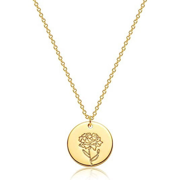 Collar de flores de nacimiento Collares con colgantes florales personalizados grabados en oro de 18 quilates Delicado mes de nacimiento Encanto de disco de flores Collar de disco de flores estampado a mano Joyería personalizada Regalo de cumpleaños para ella oso de fresa Electrónica