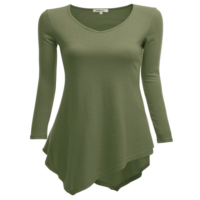 CHOK Robe Tunique à Manches Longues Col en V Mouchoir Longue Tunique T-Shirt pour Femmes