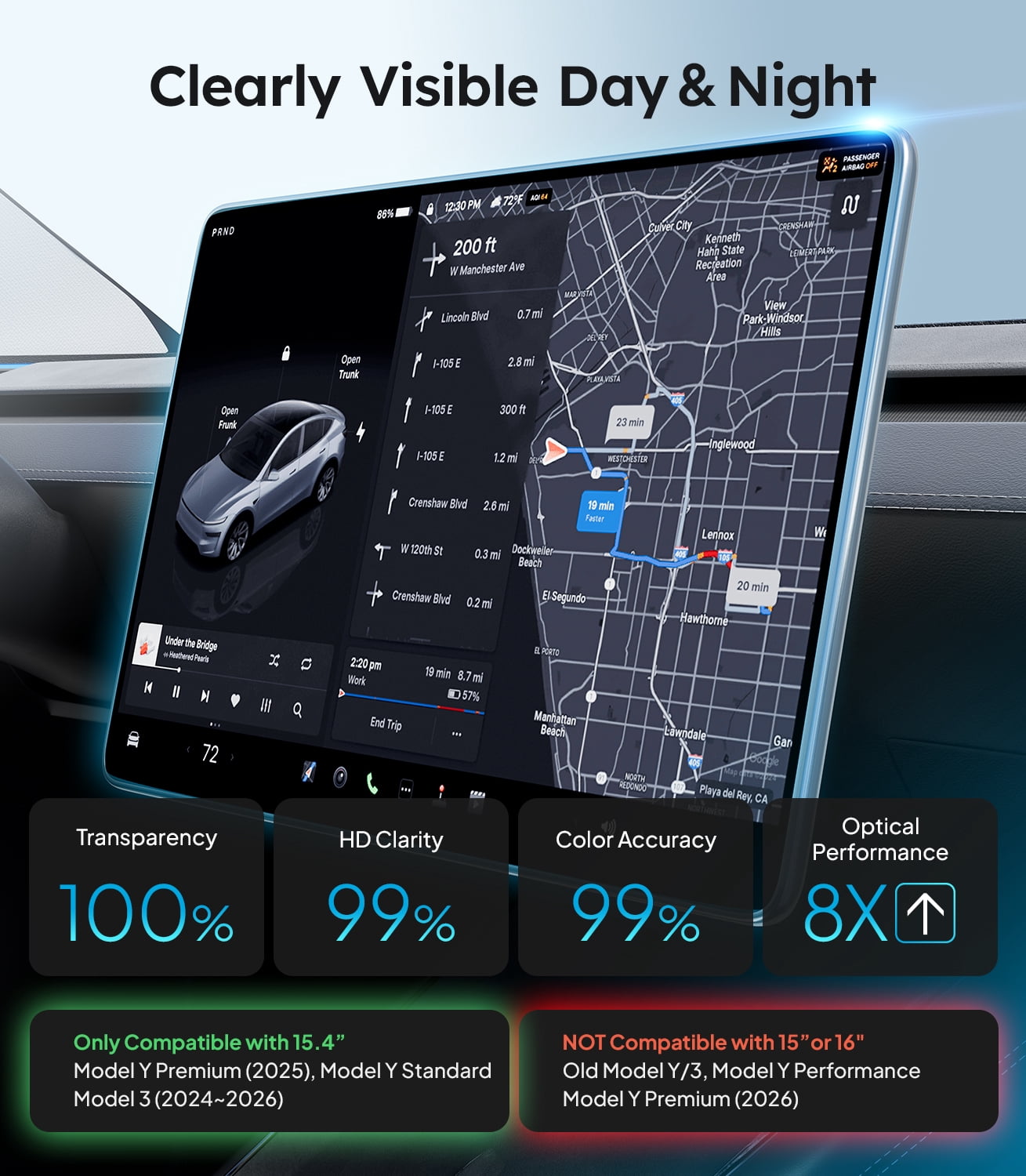 Wigoo Tesla New Model Y Juniper & Model 3 Highland Screen Protector Matte [No Glare & Fingerprint], 15.4" Tempered Glass Protector Accessories with Alignment Kit