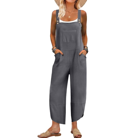Women's Casual Loose Bib Jumpsuit Wide Leg Sleeveless Pocket Overall Romper