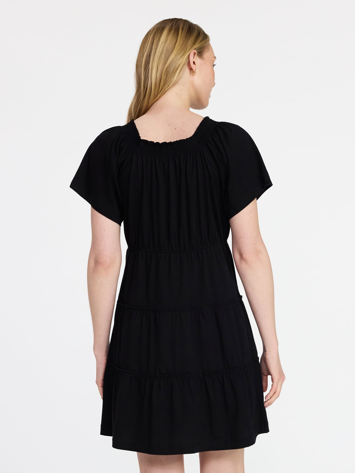 Time and Tru Women's Tiered Cotton Mini Dress with Flutter Sleeves, Sizes XS-XXXL