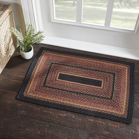 VHC Brands Heritage Farms, Braided Jute Rug,, Door Mat, Rectangle, Red Black Tan. 24x36
