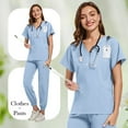 thumbnail image 4 of Scrubs Sets for Women 2 Piece 2026 Spring Summer V-Neck Scrub Top & Jogger Scrub Pants Stretch Nursing Workwear Quick Dry Medical Uniform Suits with Pockets Light Blue XL, 4 of 5