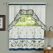 Rosemary Floral Embroidered Semi-Sheer Kitchen Curtain Tier, Swag ...