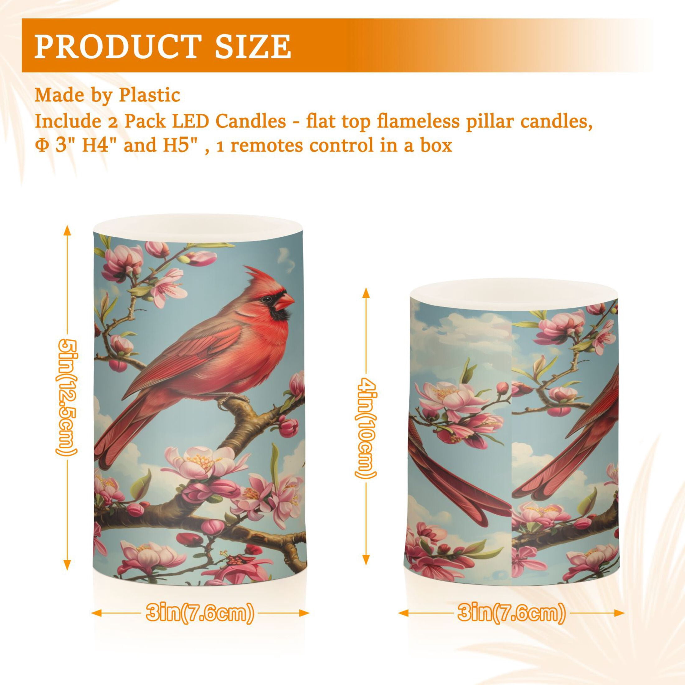 Flickering Flameless LED Candles set of 2 Battery Operated 18-Key Remotes Timer Halloween Fall Decor Birds Sit on Tree Branch D3''xH4''5''